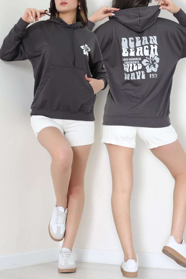 2 İplik Kanguru Cepli Kapşonlu Sweat Antrasitekru - 42721.1878.