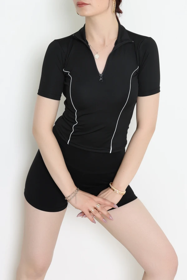 Fermuar Detay Crop Body Siyah - 43975.053.