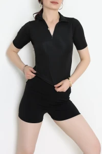 Yarım Fermuar Kısa Kollu Body Siyah - 43977.053.