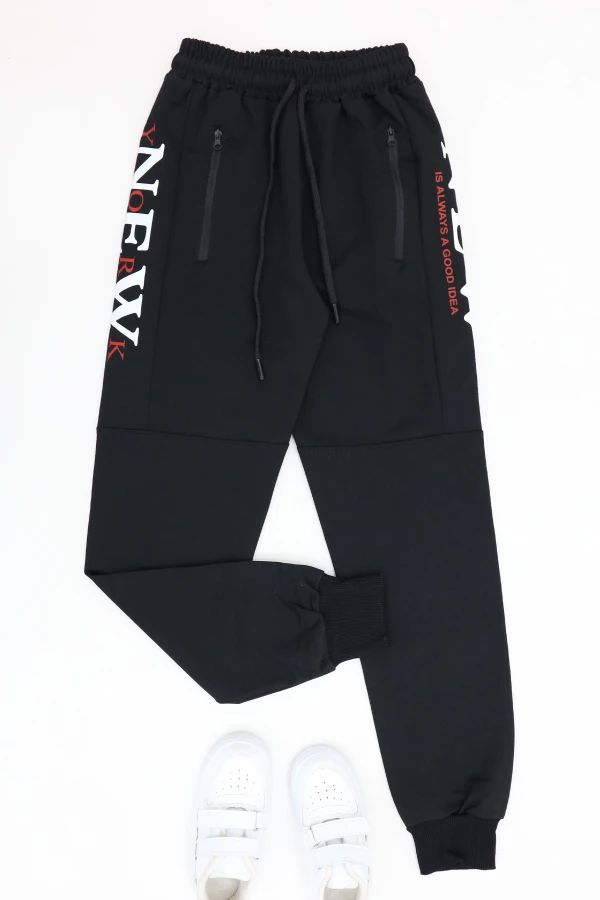 8-16 Yaş 2 İplik Likralı Eşofman Altı Siyahbeyaz - 52088.2066.