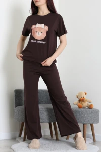 İpek Apreli Süprem Pijama Takımı Kahve - 52238.1567.