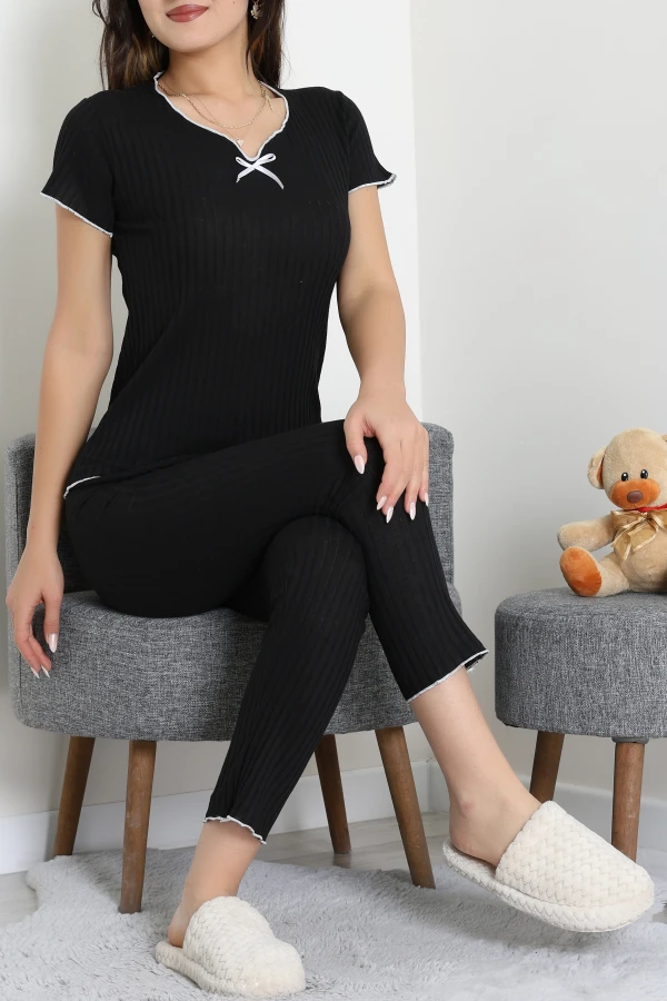 Fitilli Fiyonklu Pijama Takımı Siyah - 52257.1048.