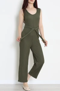 Kuşak Detaylı Bürümcük Tulum Haki - 55084.599.