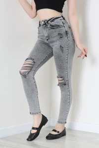 Lazer Kesim Dar Paça Kot Pantolon Gri - 7004.1968.