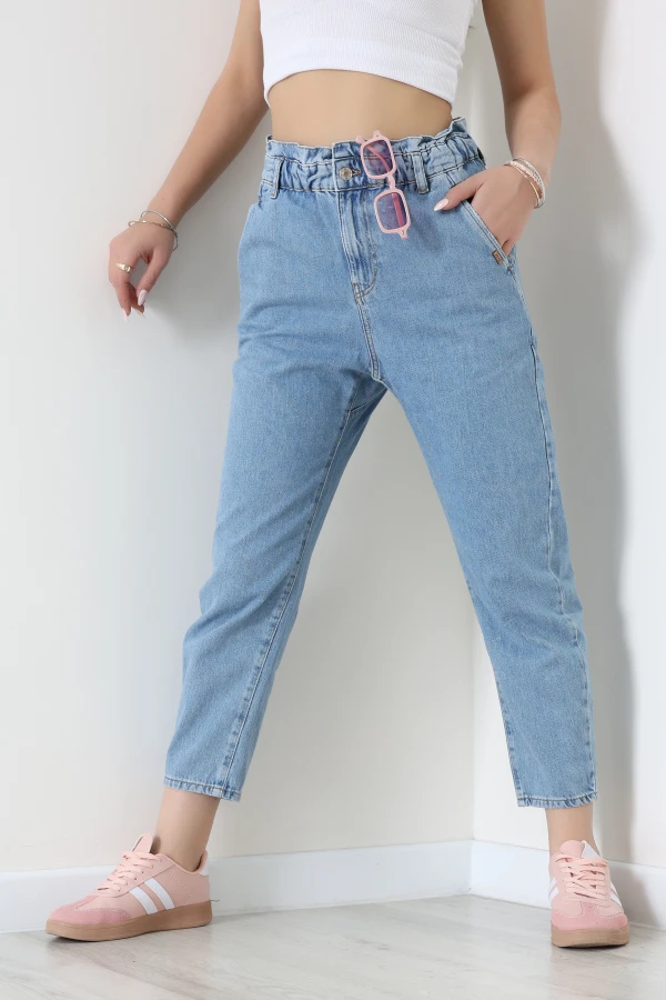 Beli Lastikli Kot Pantolon Açıkmavi - 7006.1968.