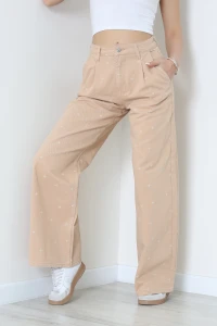 Nakışlı Palazzo Kot Pantolon Mocha - 7020.1968.