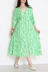 Kruvaze Yaka Desenli Elbise Yeşil - 707.1247.