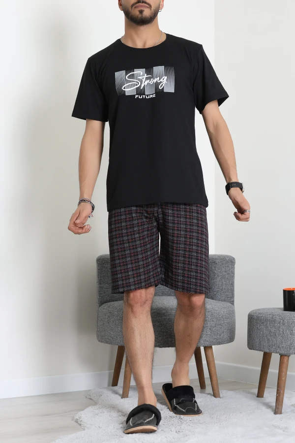 Kısa Kollu Süprem Erkek Şortlu Pijama Takımı Siyah - 70945.1961.