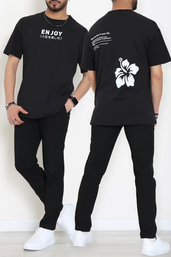 Süprem Ön Arka Baskılı Erkek Tişört Siyah - 71143.1872.