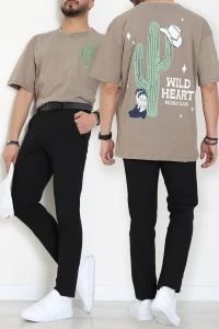 Süprem Ön Arka Baskılı Erkek Tişört Açıkhaki - 71143.1872.