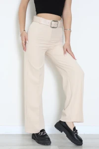 Dabıl Kumaş Kalın Kemerli Palazzo Pantolon Taş - 71205.1920.