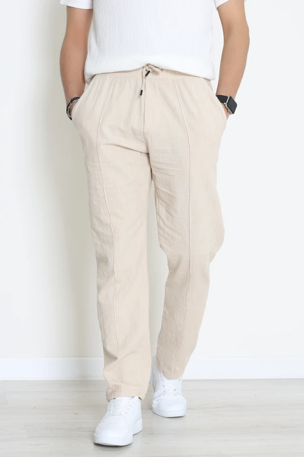 Keten Çımalı Erkek Baggy Pantolon Bej - 71215.1947.