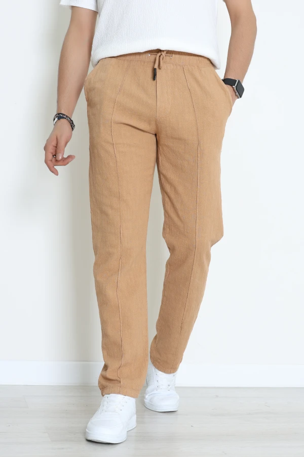 Keten Çımalı Erkek Baggy Pantolon Camel - 71215.1947.