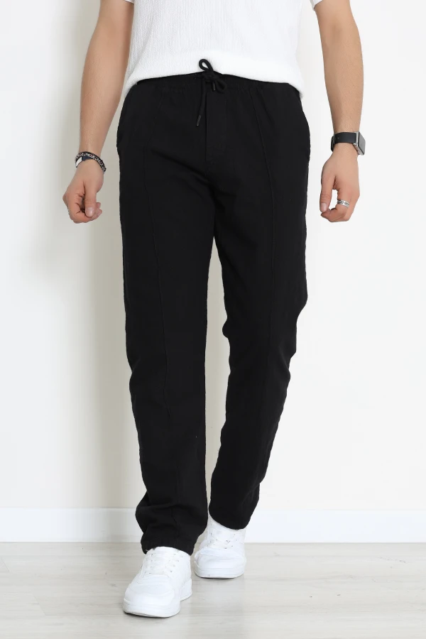 Keten Çımalı Erkek Baggy Pantolon Siyah - 71215.1947.