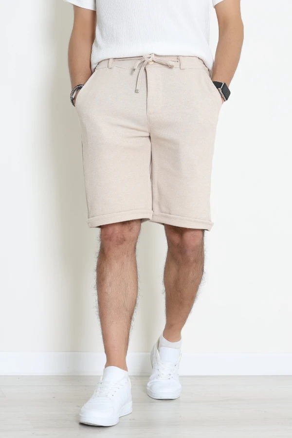 Diagonel Erkek Düğmeli Paça Duble Şort Bej - 71216.1947.