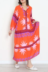 Önü Düğmeli Elbise Turuncu - 746.1247.