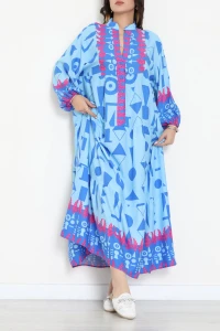 Önü Düğmeli Elbise Mavipembe - 746.1247.