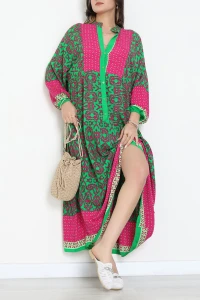 Önü Düğmeli Elbise Yeşilfuşya - 746.1247.