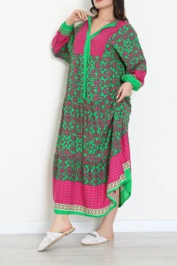 Önü Düğmeli Elbise Fuşyayeşil - 746.1247.