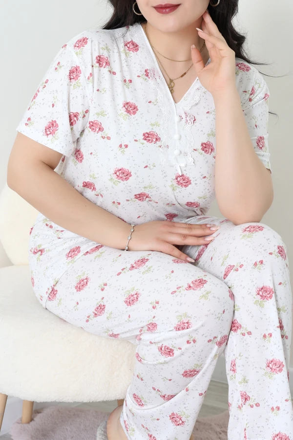 Modal Büyük Beden Pijama Takımı Beyazgül - 775.1287.