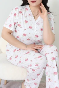 Modal Büyük Beden Pijama Takımı Beyazgül - 775.1287.