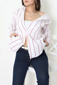 Oversize Gömlek Beyazkırmızı - 80847.147.