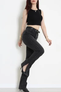 Paça Yırtmaçlı Straight Kot Pantolon Füme - 2902885.1968.