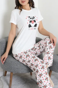 Bisiklet Yaka Kısa Kol Pijama Takımı Beyazayı - 304.1287.