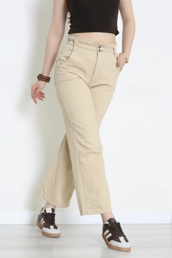 Bel Lastikli Palazzo Kot Pantolon Taş - 405354.2141.
