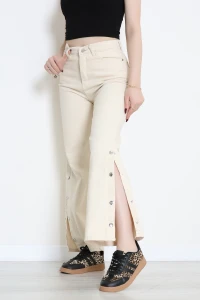 Paça Çıtçıtlı Palazzo Kot Pantolon Krem - 410390.2141.
