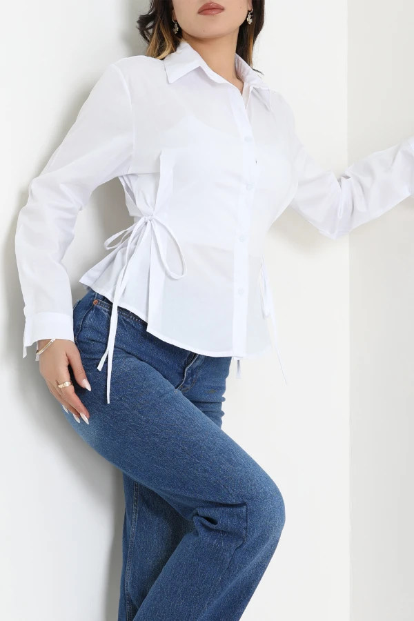 Yandan Bağlamalı Poplin Gömlek Beyaz - 43939.2118.