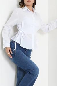 Yandan Bağlamalı Poplin Gömlek Beyaz - 43939.2118.