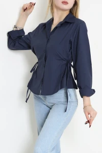 Yandan Bağlamalı Poplin Gömlek Lacivert - 43939.2118.