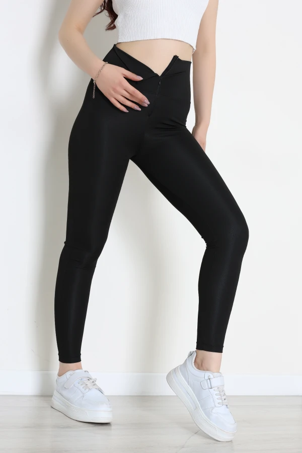 Yüksek Bel Fermuarlı Tayt Siyah - 44012.1098.