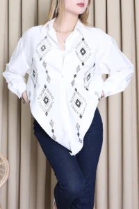 Pullu Etnik Gömlek Beyaz - 6820.360.