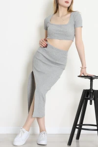 Kare Yaka Crop Etekli Kaşkorse Takım Gri - 71070.1748.