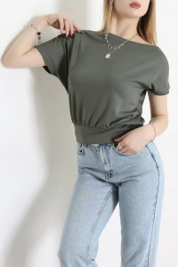 Modal Kumaş Kayık Yaka Bluz Haki - 71090.1567.