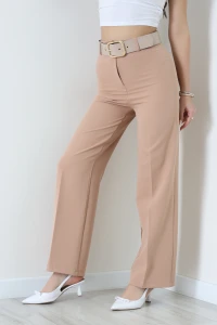 Dabıl Kumaş Kalın Kemerli Palazzo Pantolon Bisküvi - 71205.1920.