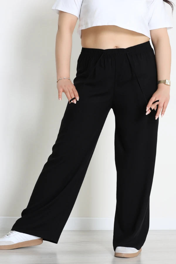 Büyük Beden Viskon Kumaş Pantolon Siyah - 71234.107.