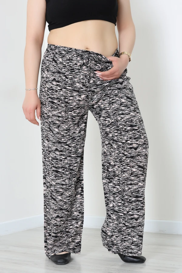 Büyük Beden Desenli Viskon Pantolon Pudra - 71235.107.