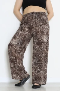 Büyük Beden Desenli Viskon Pantolon Acıkahve - 71235.107.
