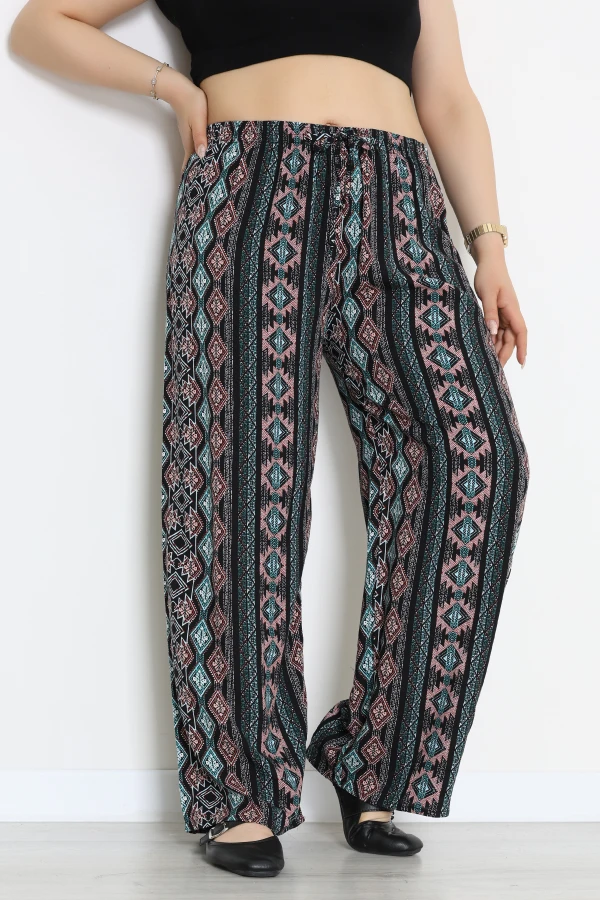 Büyük Beden Desenli Viskon Pantolon Mint - 71235.107.