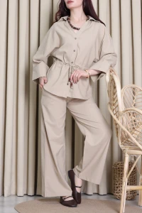 Bel Büzgülü Keten İkili Takım Bej - 7571.196.