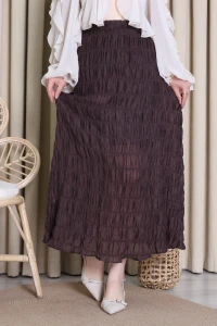 Büzgülü Karışık Dokulu Şifon Etek Kahve - 7585.196.