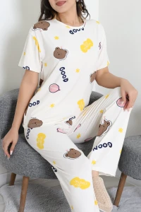 Milan Alt Üst Aynı Pijama Takımı Beyazkahve - 792.1287.