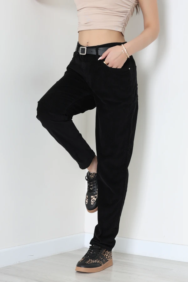 Kadife Conic Fit Pantolon Siyah - 2435766.1968.