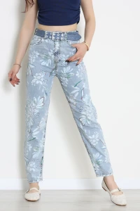 Kemerli Mom Kot Pantolon Buzmavi - 3007928.1968.