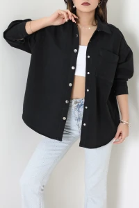 Tek Cepli Gabardin Oversize Ceket Siyah - 36571.2137.