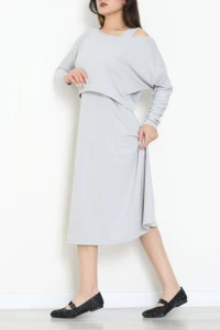 Modal Kumaş Bluzlu İkili Takım Gri - 4179.1247.