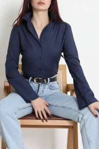 Poplin Kumaş Fit Gömlek Lacivert - 44008.2118.